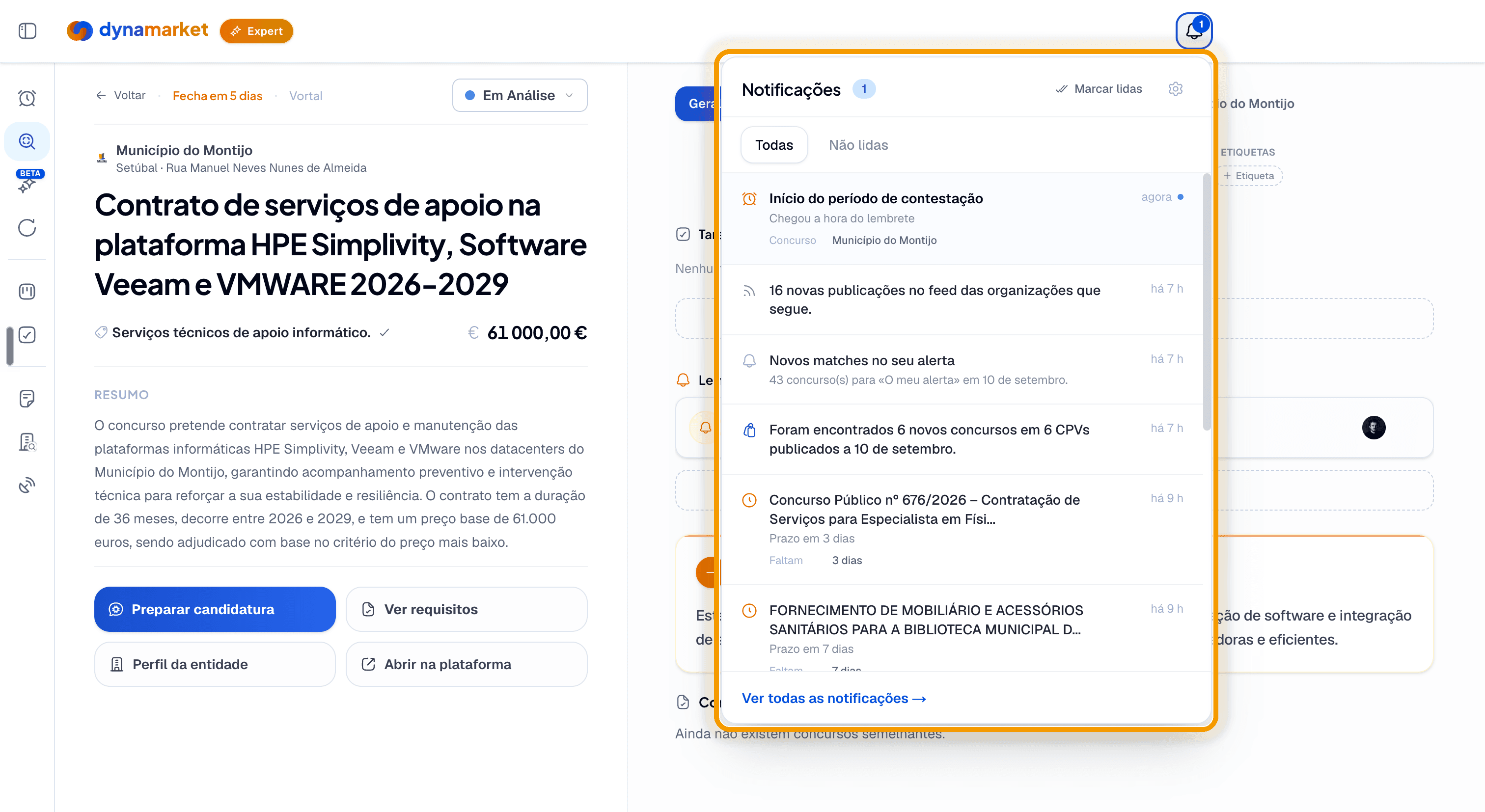 Notificações de concursos públicos: alertas CPV, prazos e novas publicações no momento em que saem